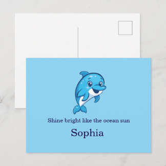 Cartes Pour Fêtes Annuelles Dauphin bleu mignon et heureux dessin animé créatu