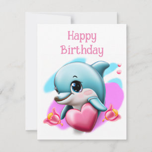 Cartes Pour Fêtes Annuelles Dauphin de bébé mignon avec le coeur de Valentine