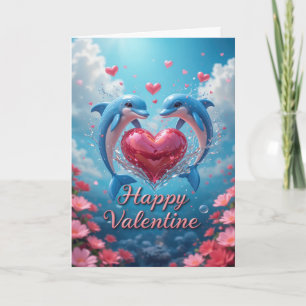 Cartes Pour Fêtes Annuelles Dauphin Rose Saint Valentin Romantique Océan Amour
