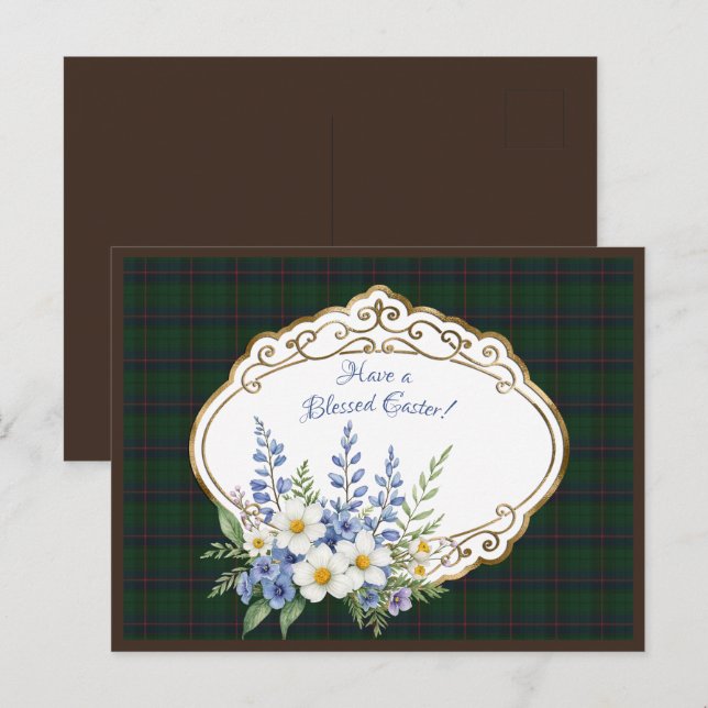 Cartes Pour Fêtes Annuelles Davidson Modern Scottish Tartan Pâques Floral (Devant / Derrière)