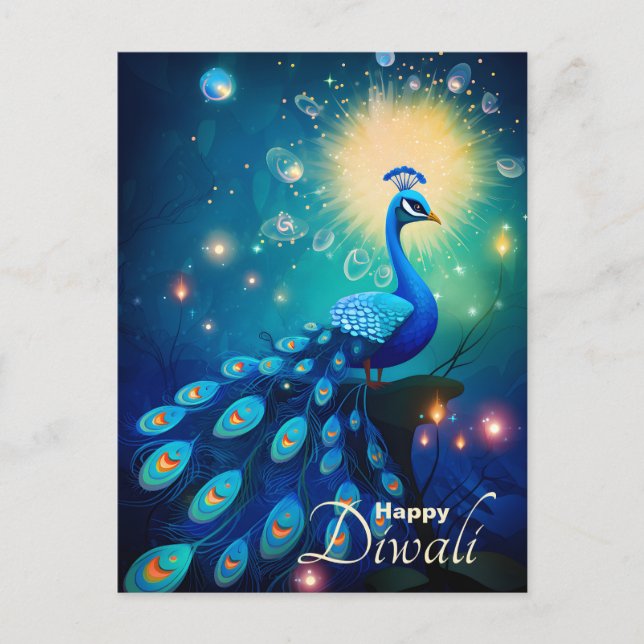 Cartes Pour Fêtes Annuelles Dazzling Diwali Délice : Le 🦚 royal Peacock (Devant)