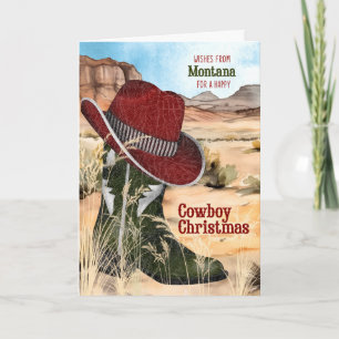 Cartes Pour Fêtes Annuelles de Bottes Western de Noël de Cow-Boy du Montana