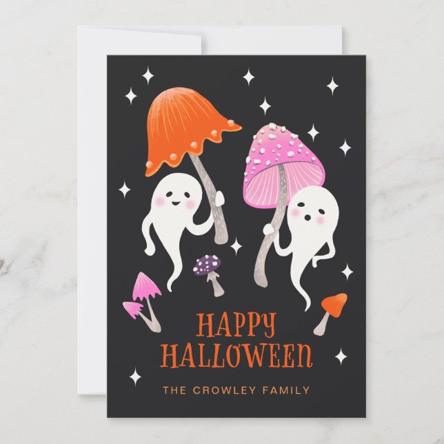 Cartes Pour Fêtes Annuelles De mignons Fantômes aux champignons Joyeux Hallowe (Devant)