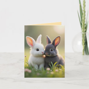 Cartes Pour Fêtes Annuelles De mignons lapins blancs et noirs dans une prairie