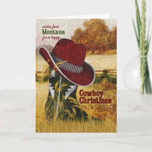 Cartes Pour Fêtes Annuelles de Montana Cowboy Noël Botte Western