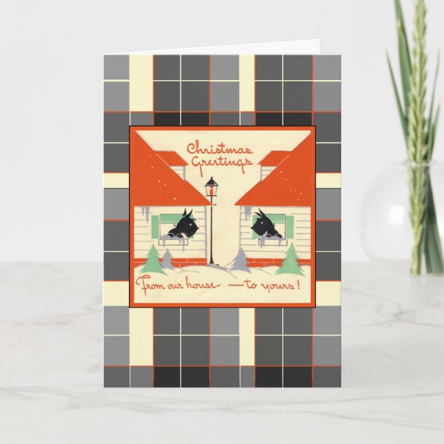 Cartes Pour Fêtes Annuelles De notre maison à votre écossais Chien Noël (Devant)