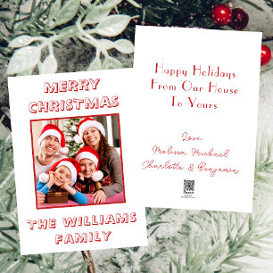 Cartes Pour Fêtes Annuelles De Notre Maison À Votre Famille Photo Rouge & Blan