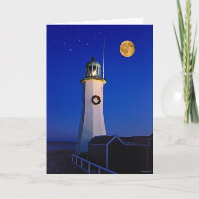 Cartes Pour Fêtes Annuelles Décembre soir à Scituate Light (Devant)