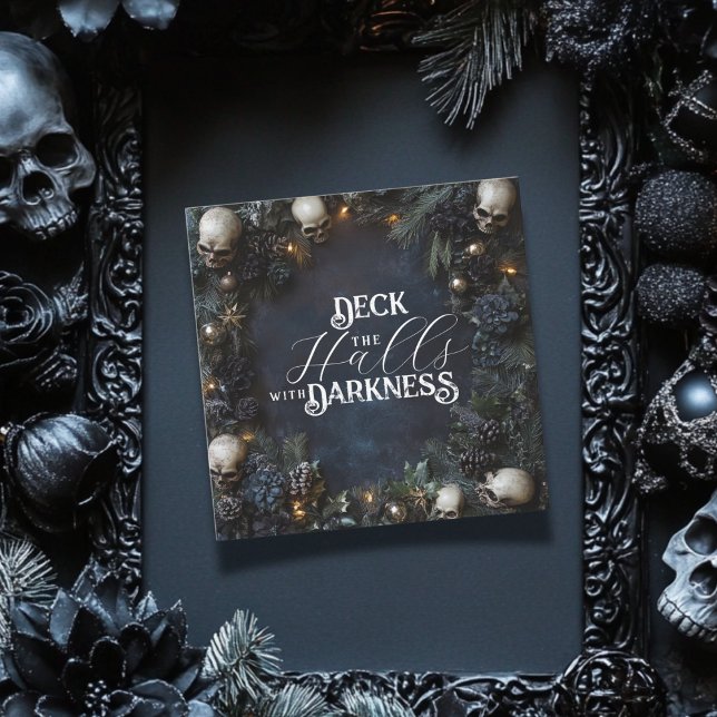 Cartes Pour Fêtes Annuelles Deck Halls Darkness Gothic Skull Xmas (Créateur téléchargé)