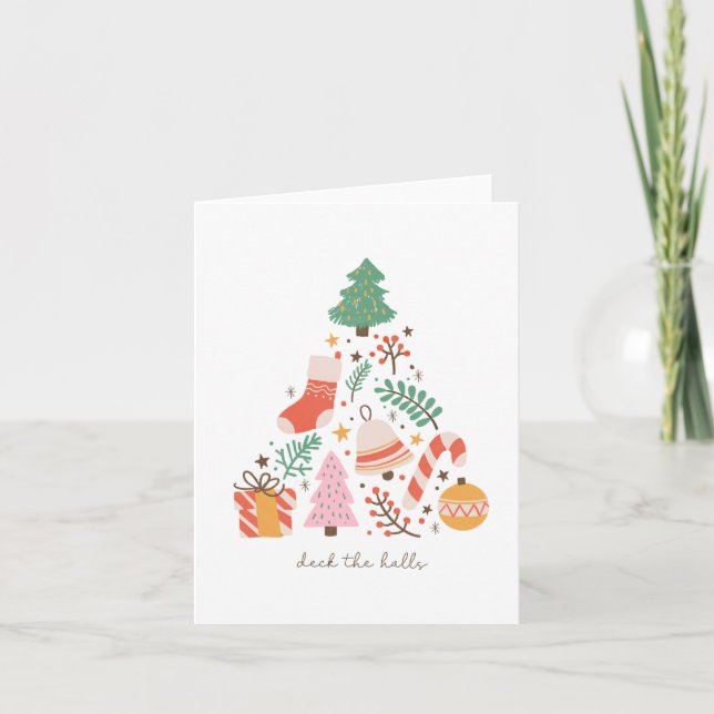 Cartes Pour Fêtes Annuelles Deck Halls Joli sapin de Noël Design Blanc (Devant)