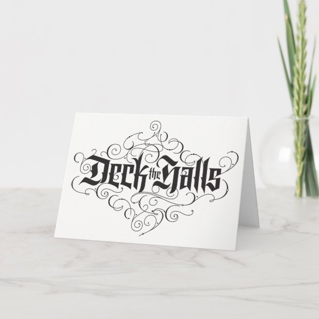 Cartes Pour Fêtes Annuelles Deck Halls Luxury Lettering Elegant en noir (Devant)