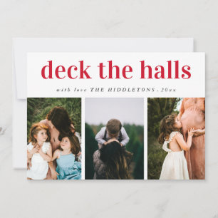 Cartes Pour Fêtes Annuelles Deck Les Halls Rouge Script Trois Vacances Photo