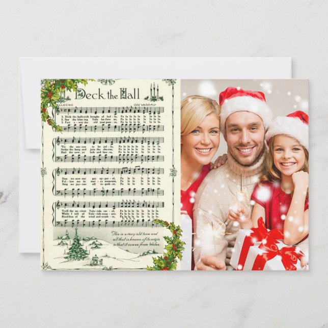 Cartes Pour Fêtes Annuelles Deck the Hall Christmas Carol Photo Holiday Card (Devant)