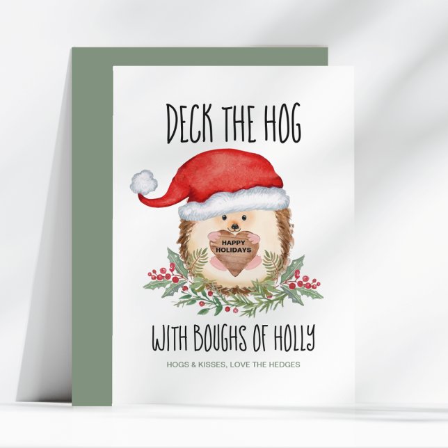 Cartes Pour Fêtes Annuelles Deck the Hog Hedgehog Santa Holly Christmas (Créateur téléchargé)