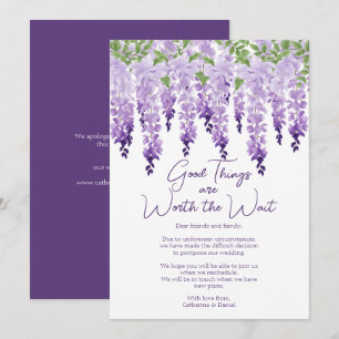 Cartes Pour Fêtes Annuelles Déclaration de report de mariage élégant Wisteria
