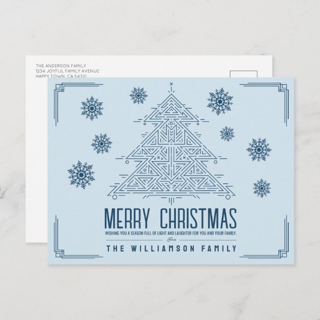 Cartes Pour Fêtes Annuelles Déco moderne Arbre de Noël Snowflakes Bleu clair (Devant / Derrière)