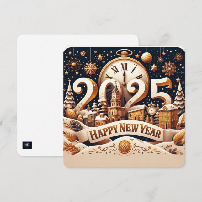 Cartes Pour Fêtes Annuelles Décompte du paysage urbain doré (Devant / Derrière)