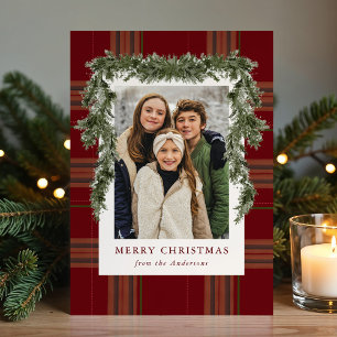 Cartes Pour Fêtes Annuelles Décor de Noël avec verdure en tartan rustique de B