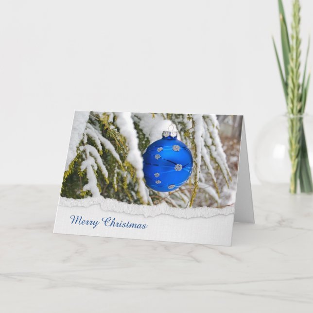 Cartes Pour Fêtes Annuelles Décor de Noël bleu dans la neige (Devant)