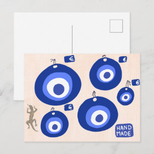 Cartes Pour Fêtes Annuelles Décor traditionnel grec du mauvais œil avec lézard
