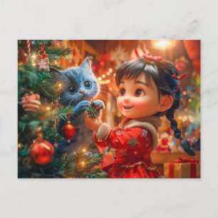 Cartes Pour Fêtes Annuelles Décoration d'arbre de Noël avec chat