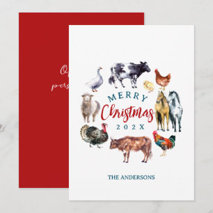 Cartes Pour Fêtes Annuelles Décoration de campagne à l'aquarelle pour animaux 