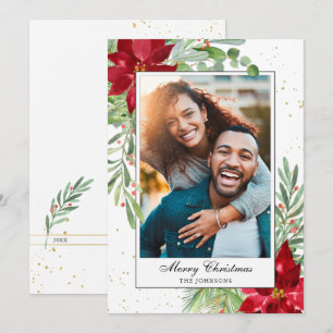 Cartes Pour Fêtes Annuelles Décoration de Noël à l'aquarelle Poinsettia Fêtes 