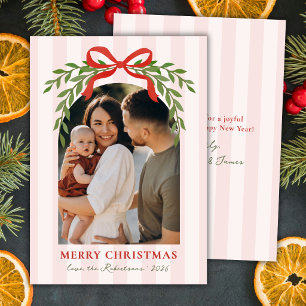 Cartes Pour Fêtes Annuelles Décoration de Noël avec ruban rouge et rayures ros