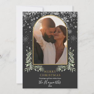 Cartes Pour Fêtes Annuelles Décoration florale de Noël en verdure dorée Photo