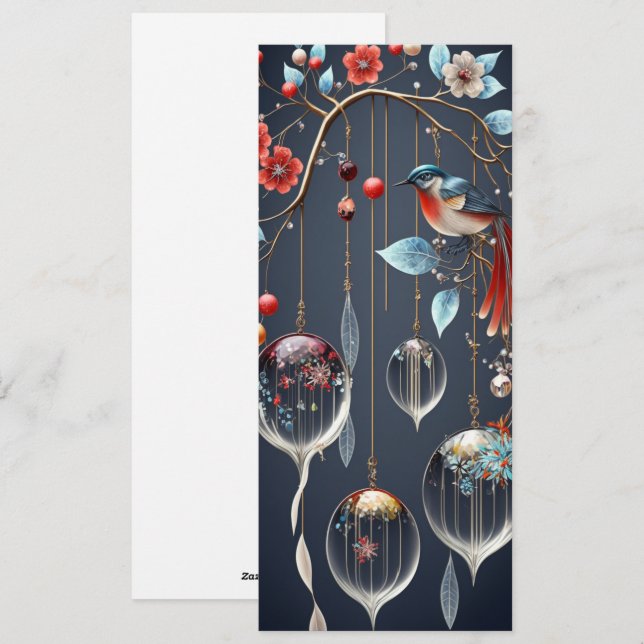 Cartes Pour Fêtes Annuelles Décorations de cristal et oiseaux (Devant / Derrière)