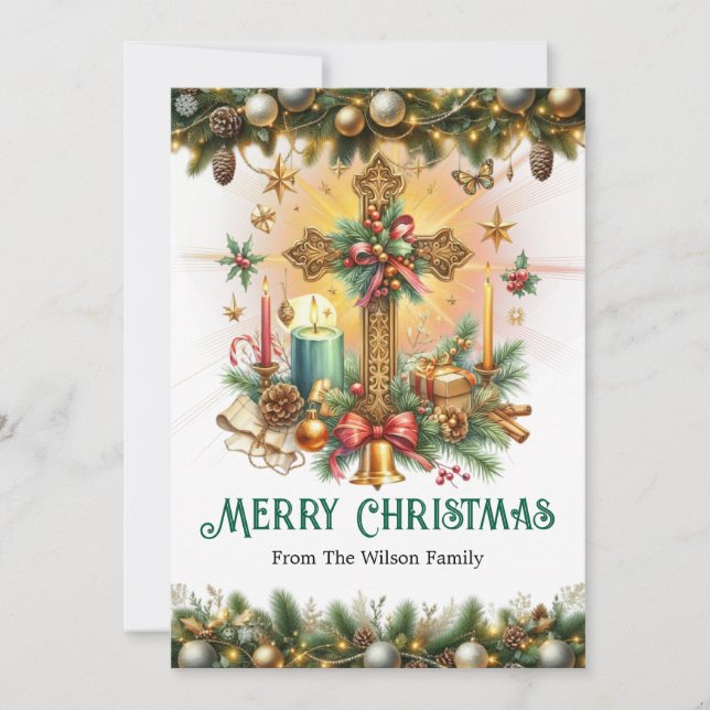 Cartes Pour Fêtes Annuelles Decorative Cross with Gold and Greenery, Christmas (Devant)