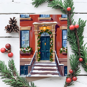Cartes Pour Fêtes Annuelles Décorez le hall Brownstone de Noël de la ville