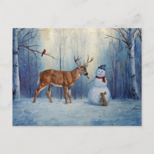Cartes Pour Fêtes Annuelles Deer et Happy Snowman hiver de vacances scène