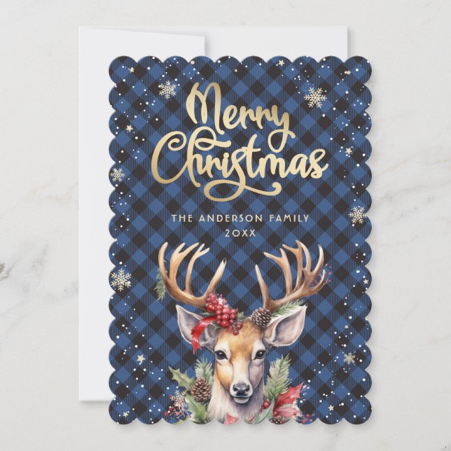 Cartes Pour Fêtes Annuelles Deer Holly Red Berries Snowflakes Christmas Card (Devant)