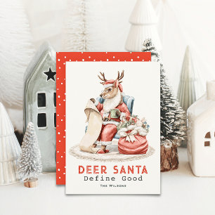 Cartes Pour Fêtes Annuelles Deer Père Noël Définir la bonne liste Funny Christ