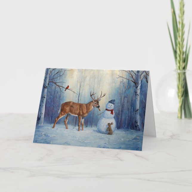 Cartes Pour Fêtes Annuelles Deer & Snowman Christmas Snow (Devant)
