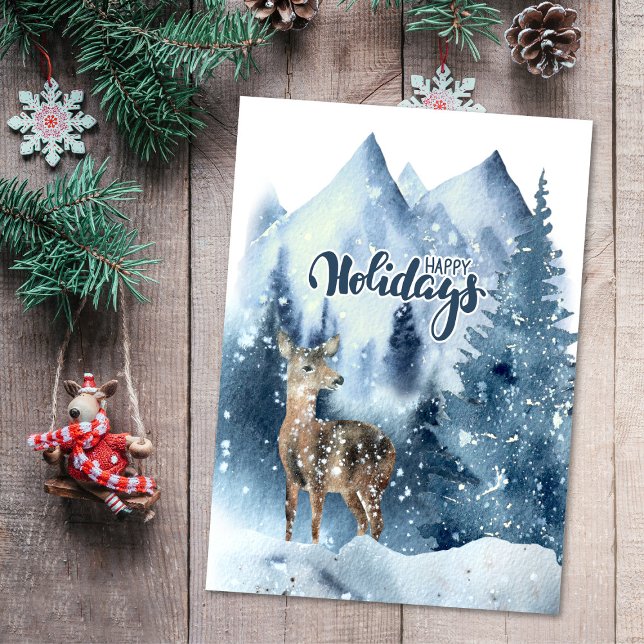 Cartes Pour Fêtes Annuelles Deer Snowy Winter Mountains Nature Christmas (Créateur téléchargé)