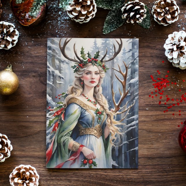 Cartes Pour Fêtes Annuelles Déesse solstice d'hiver dans la forêt (Créateur téléchargé)