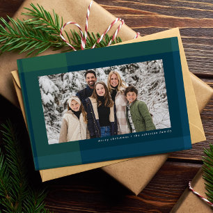 Cartes Pour Fêtes Annuelles Dégradé de Noël carreaux simple marine vert photo