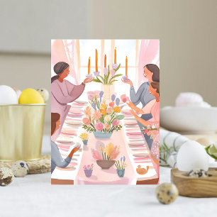 Cartes Pour Fêtes Annuelles Déjeuner de Pâques   Repas de famille à l'aquarell