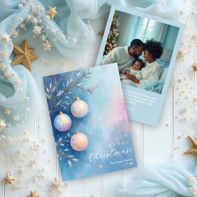 Cartes Pour Fêtes Annuelles Delicate Christmas Blue Shades Elegant Ornaments (Delicate Christmas Blue Shades Elegant Ornaments with Back Photo Holiday Cards.)