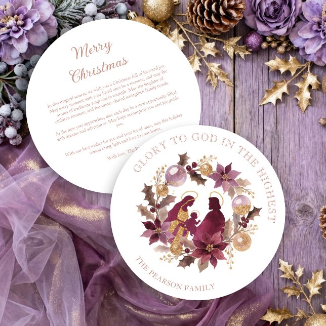 Cartes Pour Fêtes Annuelles Delicate Deep Plum Glitter Holy Nativity Christmas (Delicate Deep Plum Glitter Shades Holy Family Nativity Exquisite Christmas Contemporary Cards.)