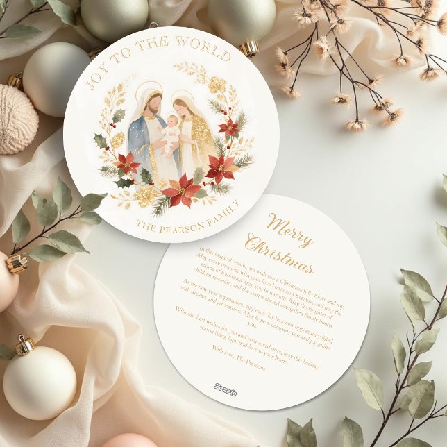 Cartes Pour Fêtes Annuelles Delicate Glitter Holy Family Nativity Christmas (Delicate Glitter Holy Family Nativity Exquisite Christmas Contemporary & Original Round Holiday Card)