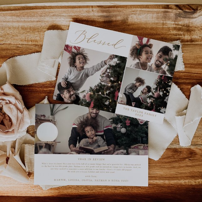 Cartes Pour Fêtes Annuelles Delicate Gold Blessé 4 Photo Christmas Newsletter (Créateur téléchargé)