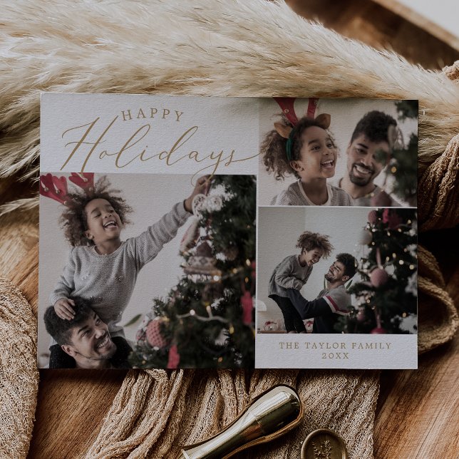 Cartes Pour Fêtes Annuelles Delicate Gold Happy Holidays 3 Photo (Créateur téléchargé)