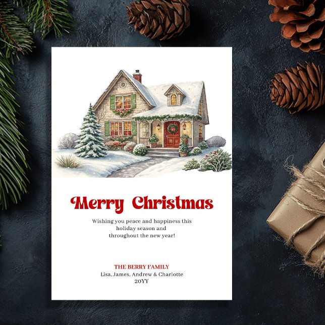 Cartes Pour Fêtes Annuelles Delightful Christmas house bright festive scene  (Delightful Christmas house bright festive scene card)