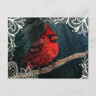 Cartes Pour Fêtes Annuelles Dentelle blanche Primitive Noël Cardinal Rouge