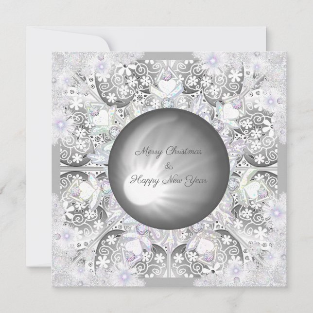 Cartes Pour Fêtes Annuelles Dentelle céramique grise & flocon de neige (Devant)