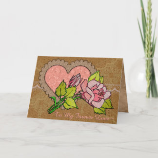 Cartes Pour Fêtes Annuelles Dentelle, Coeur rouillé, Rose texturé (Personnalis