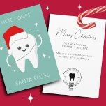 Cartes Pour Fêtes Annuelles Dentist Dental Joyeux Noël<br><div class="desc">Célébrez la saison en beauté avec notre Carte de vacances "Here Comes Père Noël Floss"! Cette carte unique est conçue pour les cliniques dentaires comme la vôtre afin de partager un accueil festif avec vos patients précieux. L'avant de cette carte est ornée d'une dent fantaisiste portant un chapeau de Père...</div>